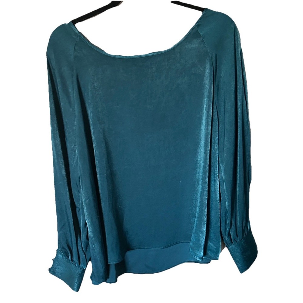 Maurices XL‎ blouse Teal long button slit sleeve keyhole back Classy Elegant NWT